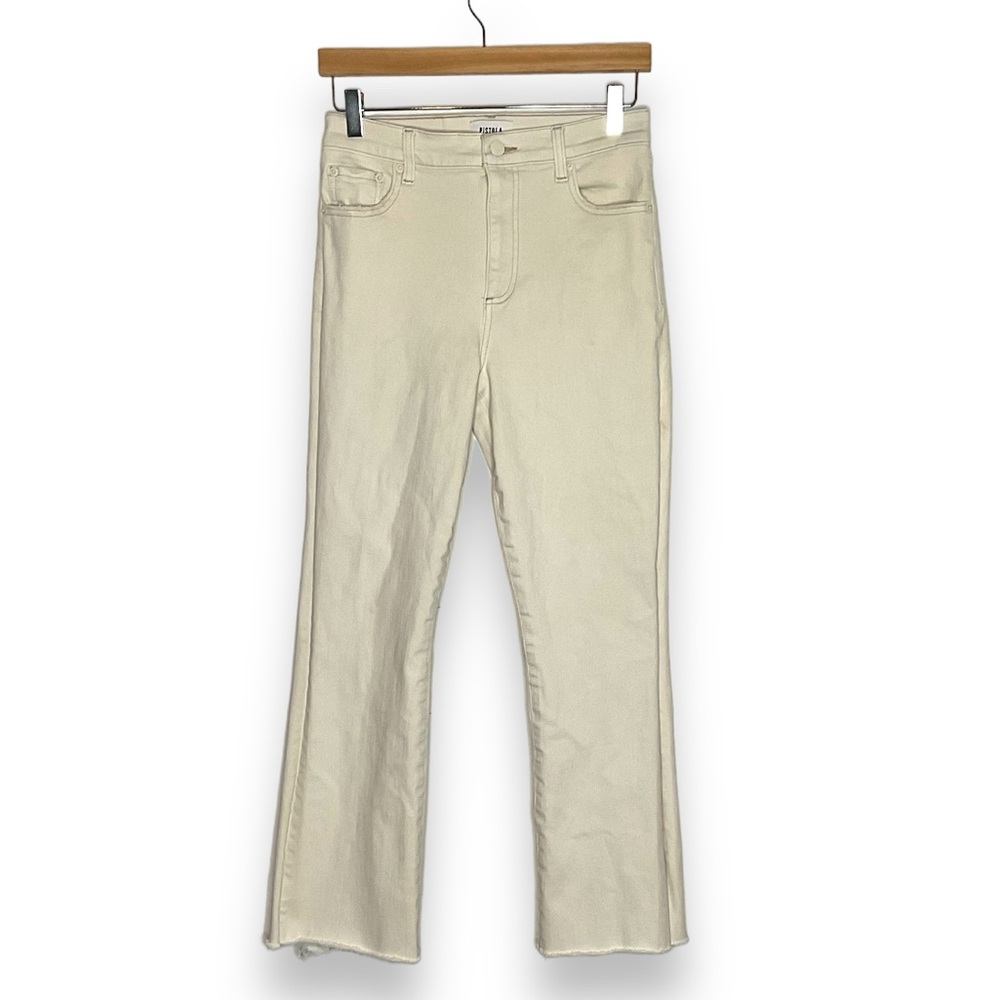 Pistola Cream Vintage Wash Crop Straight High Waist Raw Hem Jeans Size 27